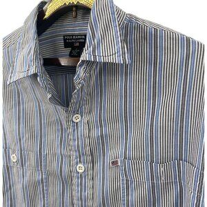 Polo Jeans Co. Ralph Lauren Stripe Blue Grey Shirt Top Button Down Size Large